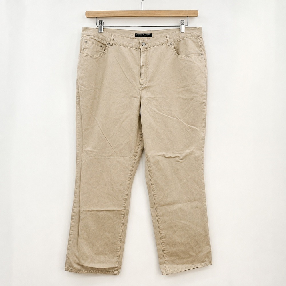 Ralph Lauren Old Money Khaki Denim Pants Women 22W Preppy Quiet Luxury